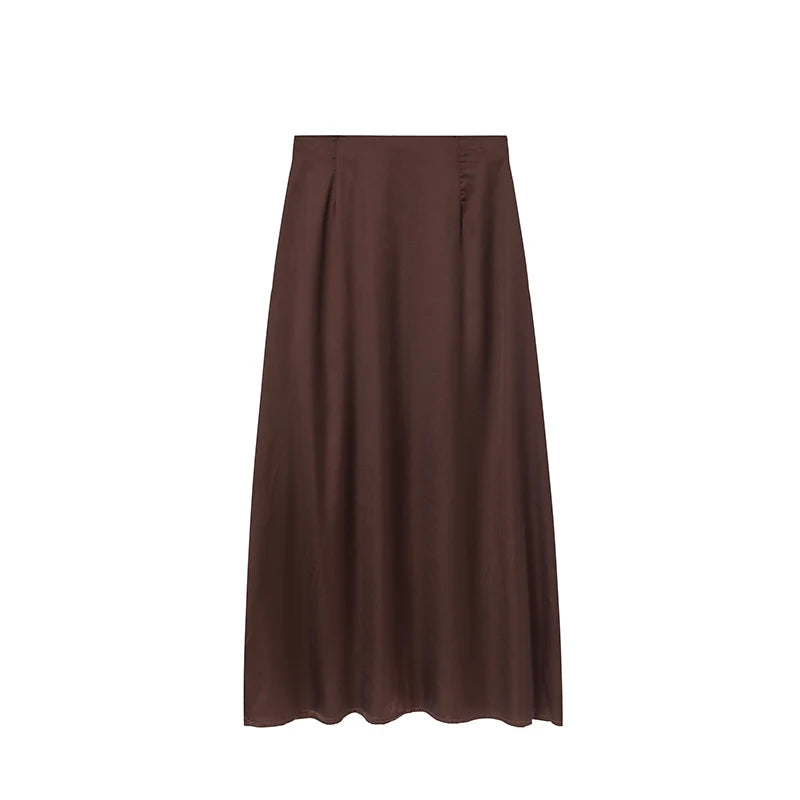 2024 Women’s Fashion Satin High Waist Midi Skirt – Stylish, Chic & Versatile Female Skirt