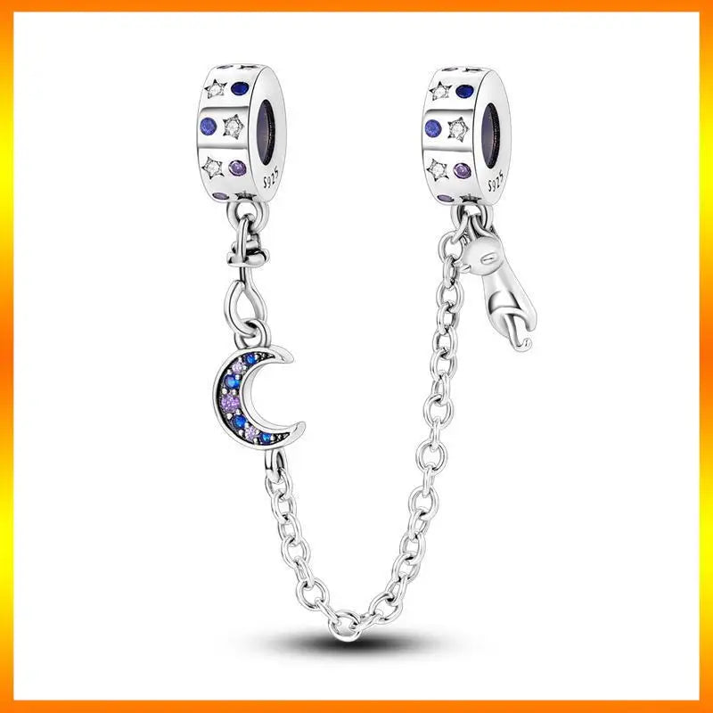 Star Moon & Evil Eye Chain Charm 🌙💙 925 Silver Bracelet Bead Women