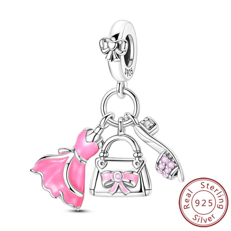 925 Sterling Silver Ballet Shoes & Perfume Bottle Charms | Bow Beads Fit Original Bracelet Pendant DIY Fine Jewelry for Women