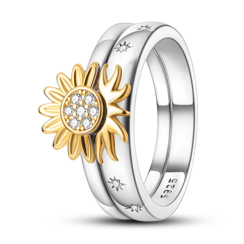 925 Sterling Silver Sun & Moon Couple Rings | Shining Zircon Romantic Jewelry Gift for Lovers