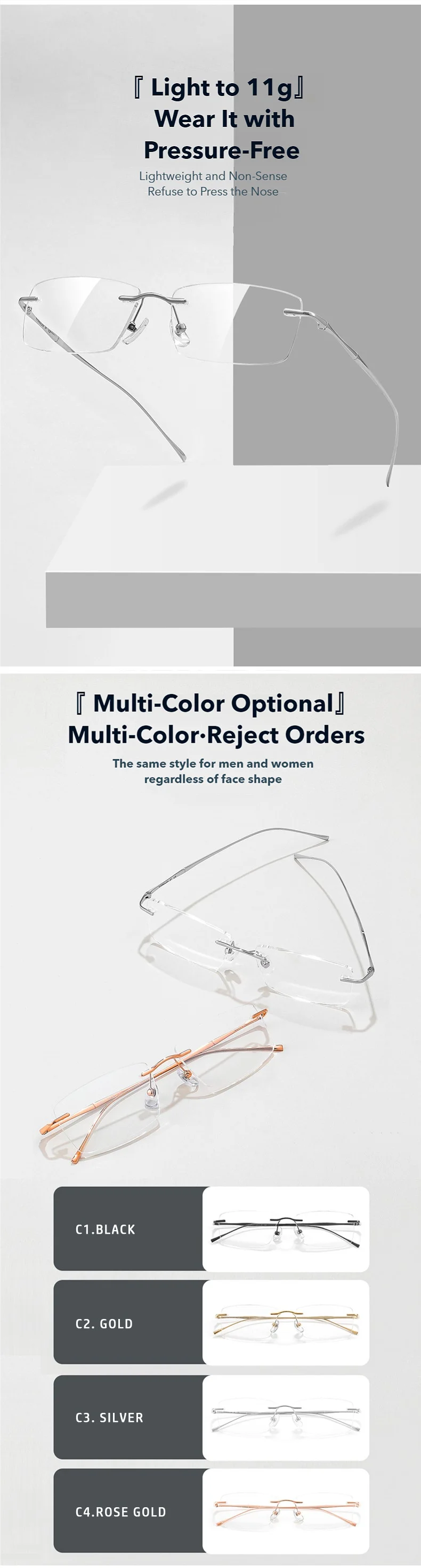 O-Q CLUB Ultra-Light Titanium Rimless Reading Glasses – Men’s Fashion Prescription Eyewear