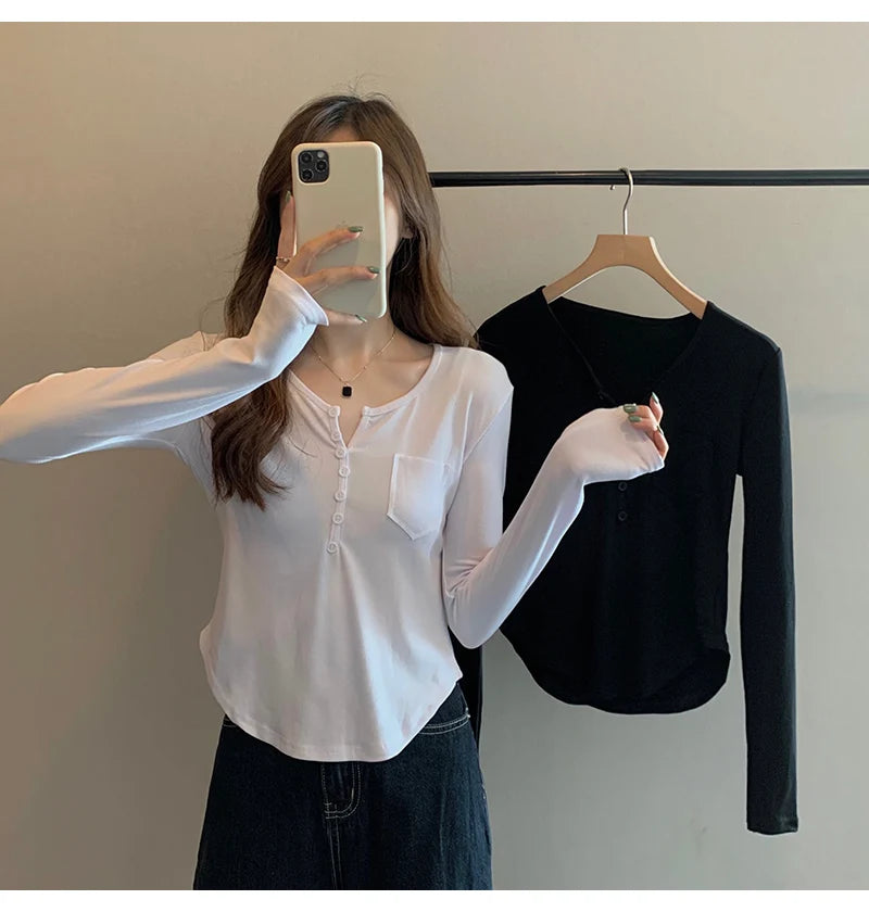 ✨ Plus Size Irregular Hem T-Shirt 👚 Long Sleeve Korean Style Top 🍁 Casual Spring Autumn Commute Wear
