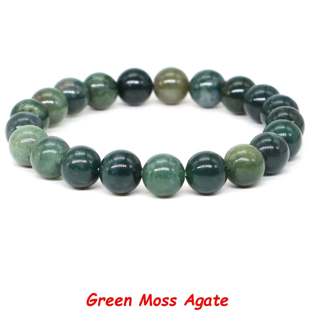 Natural Stone Healing Crystal Bracelet | Amethyst, Quartz & Agate Round Beads Elastic Stretch Bangle for Women & Men