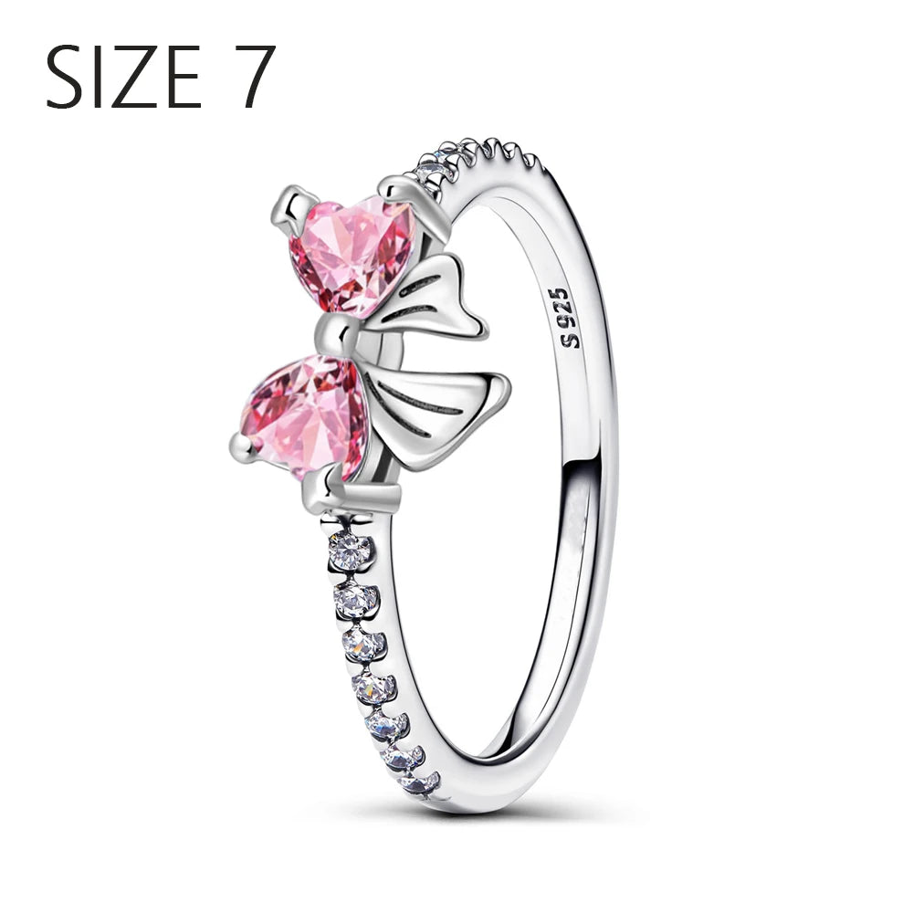 2024 New 925 Sterling Silver Bow Tie Jewelry Set | Zircon Ring, Earrings, Bracelet & Necklace for Women Gift