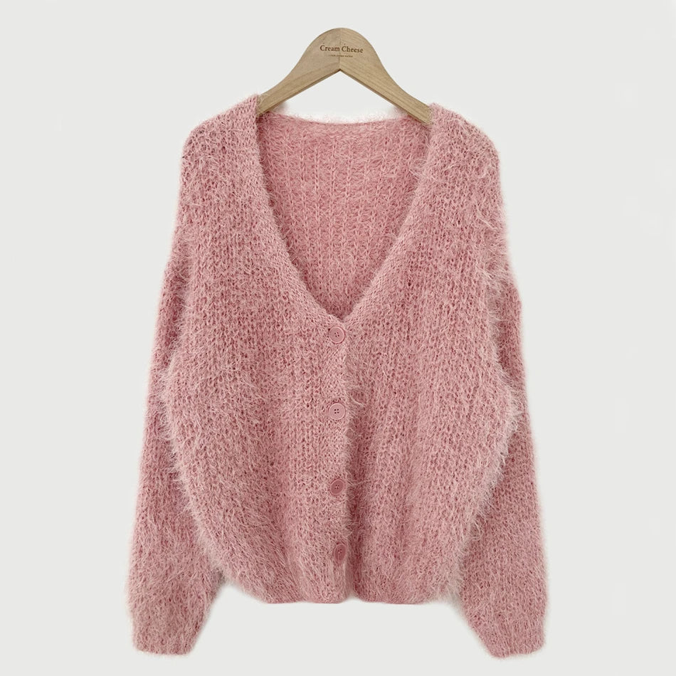 Chic V-Neck Knitted Sweater Coat for Women 🧥✨ Faux Fur Lazy Style Cardigan 💖 Autumn Winter Fashion Outerwear