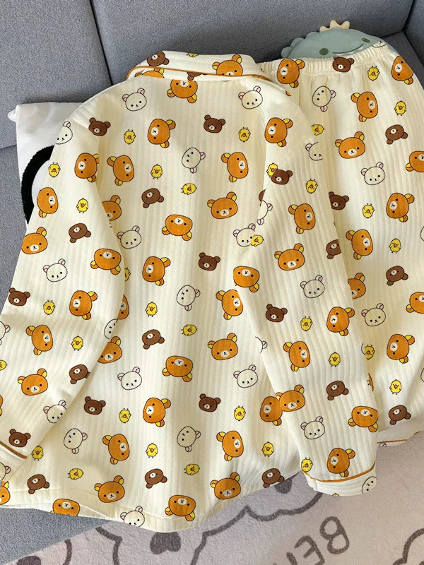 Thickened Air Cotton Women’s Loungewear Set – Lazy Bear Cartoon Long Sleeve Top & Pants 🐻❄️🛋️