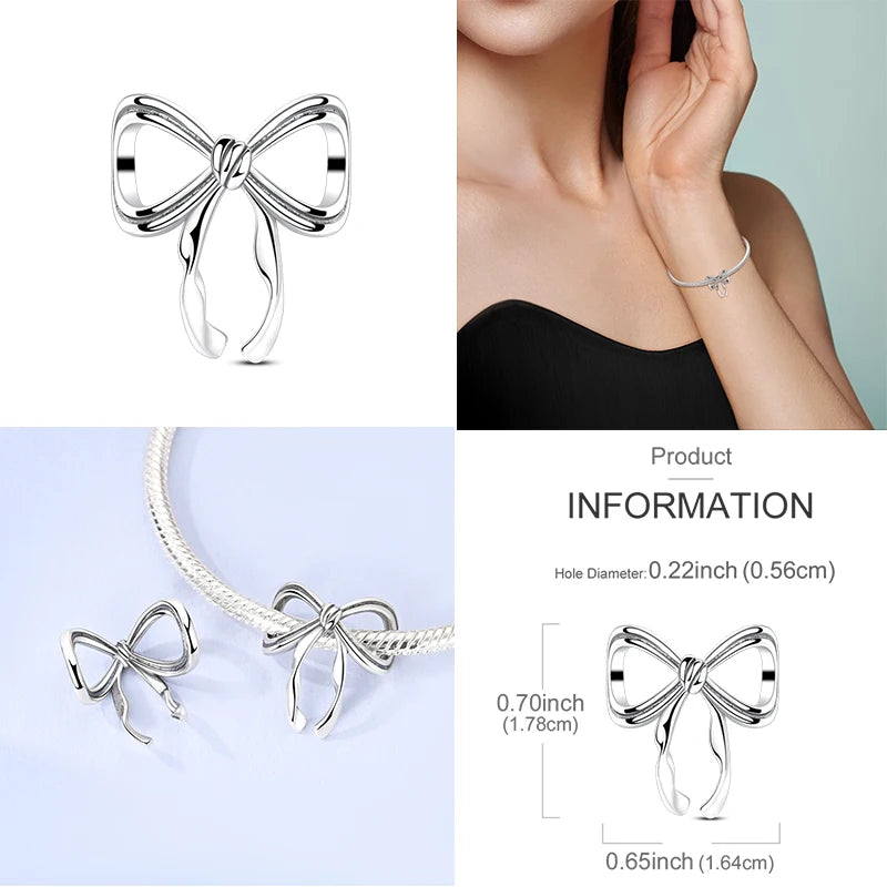 MULA 925 Sterling Silver Bow Charm | Fits Original Snake Chain Bracelet DIY Women’s Fine Jewelry Gift
