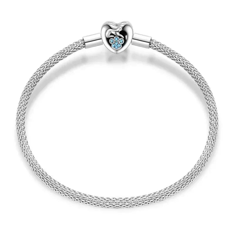 925 Sterling Silver Heart & Star Moon Bracelet | Pave Zirconia Snake Chain, Cat Claw Love Bangle for DIY Jewelry