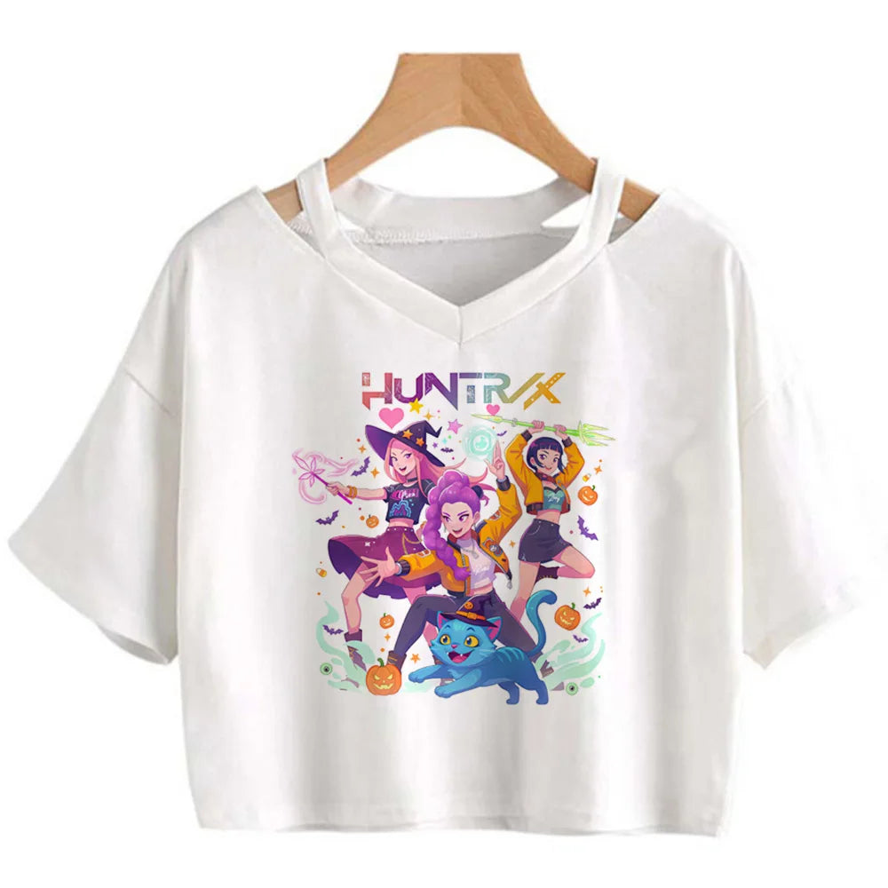 Kpop Demon Hunters Girls Crop T-Shirt – Women’s O-Neck Summer Y2K Punk Sleeveless Top