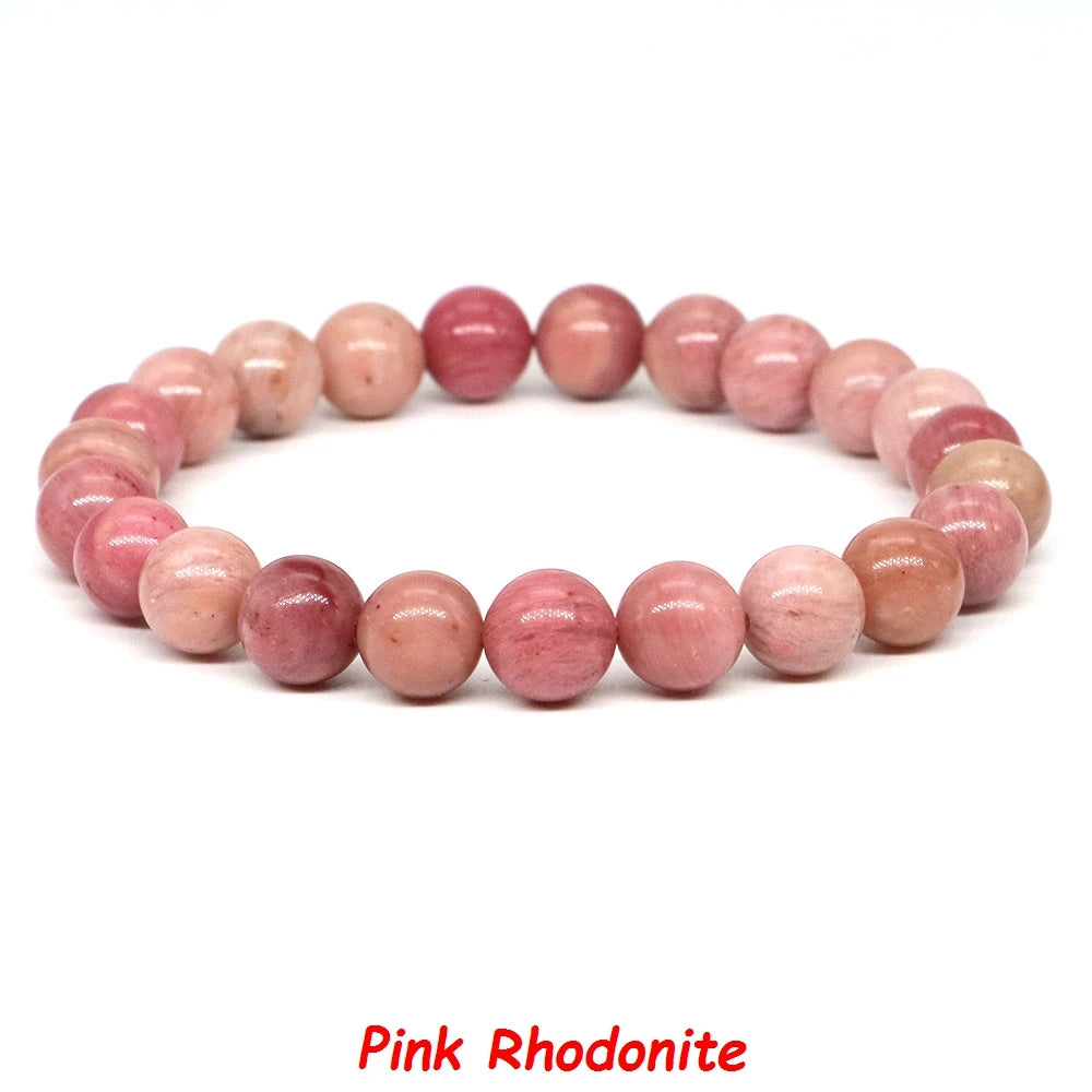 Natural Stone Healing Crystal Bracelet | Amethyst, Quartz & Agate Round Beads Elastic Stretch Bangle for Women & Men