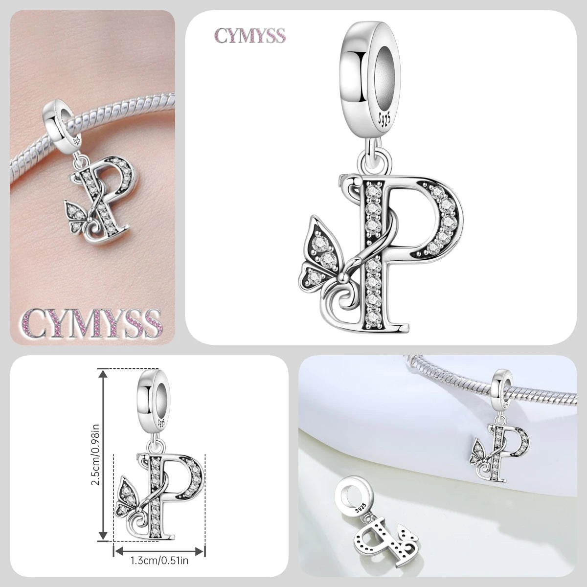 Original S925 Sterling Silver Butterfly & A-Z Letter Beads – DIY Bracelet & Necklace Jewelry