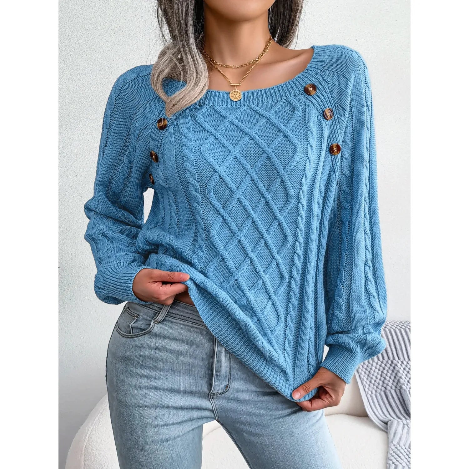 Women’s Casual Square Collar Knitted Pullover Sweater – Long Sleeve Autumn Winter 2025 Top