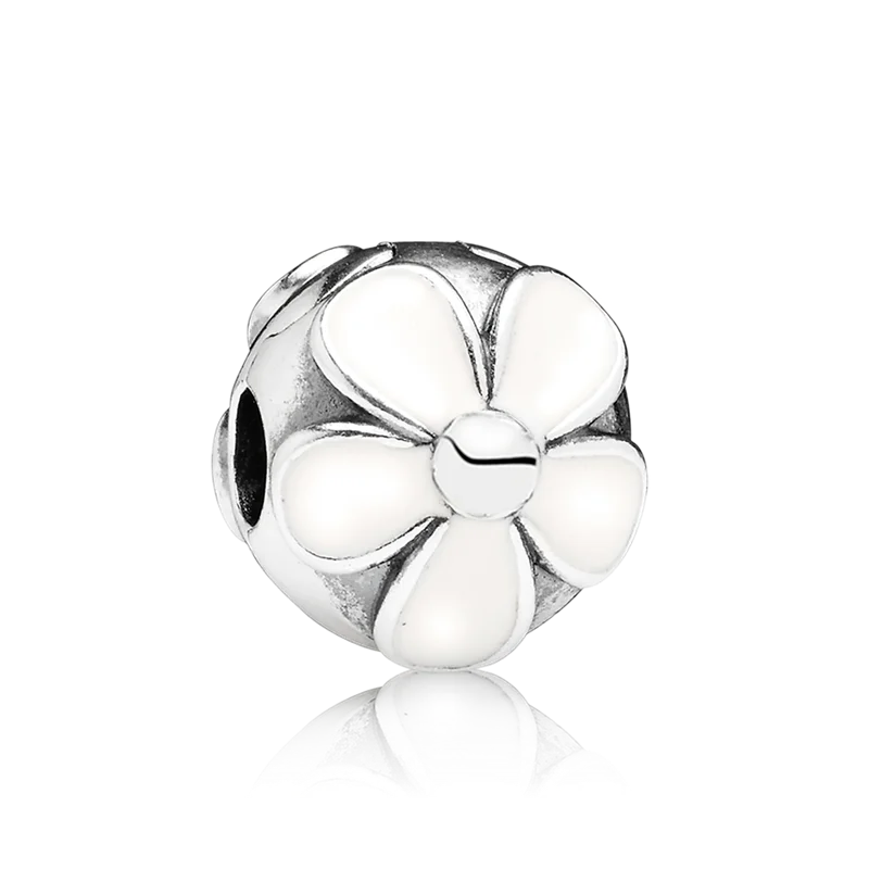 925 Sterling Silver CZ Pave Daisy Clip Charm & Safety Chain – Fits Original Pandora Bracelet, Women’s Silver Stopper Beads Jewelry