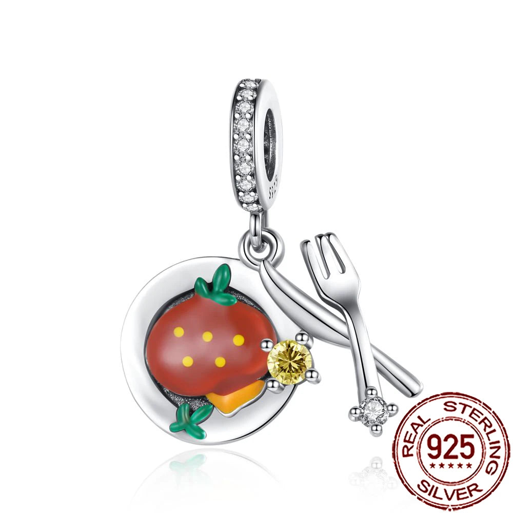 2025 New 925 Sterling Silver Coffee, Cake, Fruit & Burger Charms | Fit Pandora Bracelet & Necklace DIY Jewelry