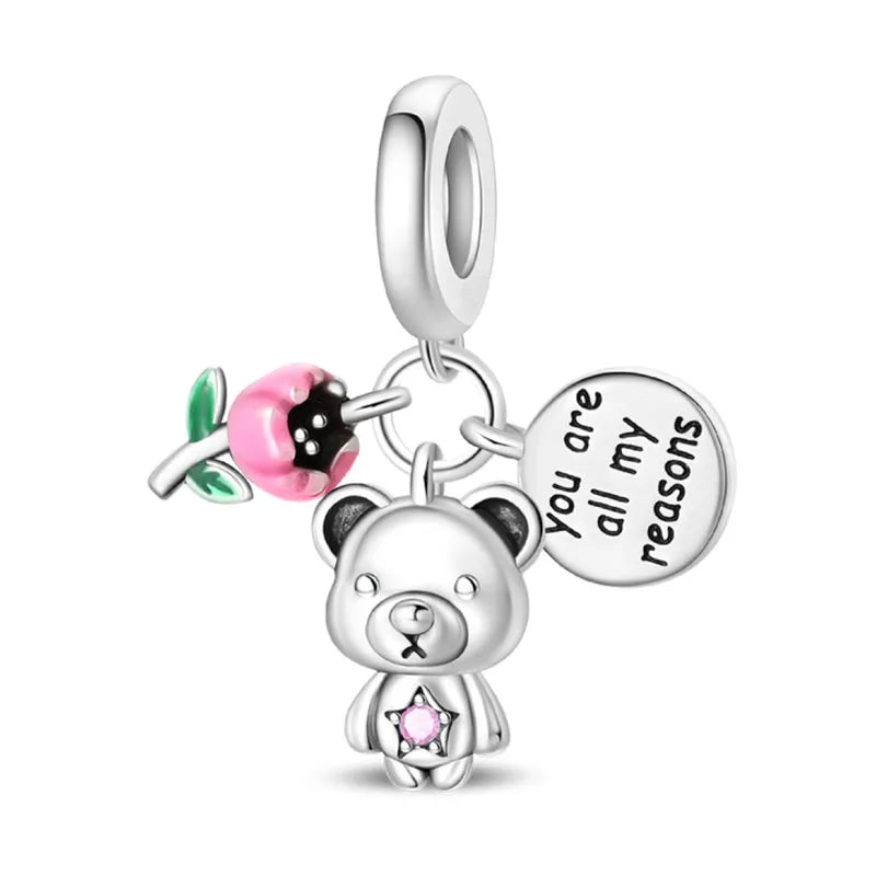 100% 925 Sterling Silver Teddy Bear, Kitten, Puppy & Elephant Luminous Firefly Charms | Sweet Beads Fit Pandora Bracelet Fine Jewelry