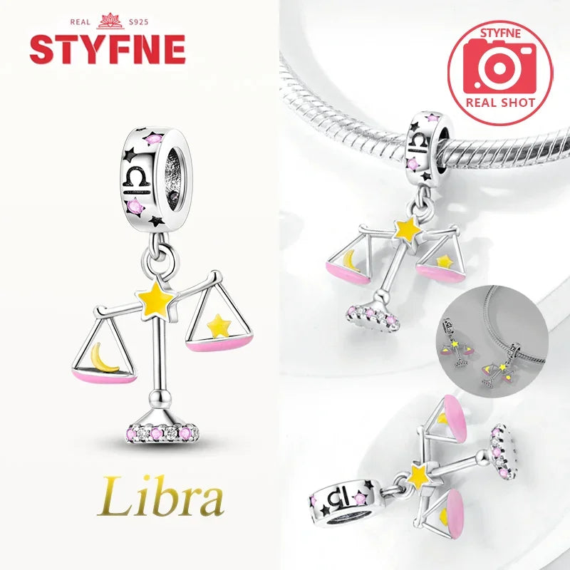 925 Sterling Silver Luminous Constellation Zodiac Charm – Scorpio, Aries, Cancer Pendant Bead Fit Original Pandora Bracelet Women Jewelry