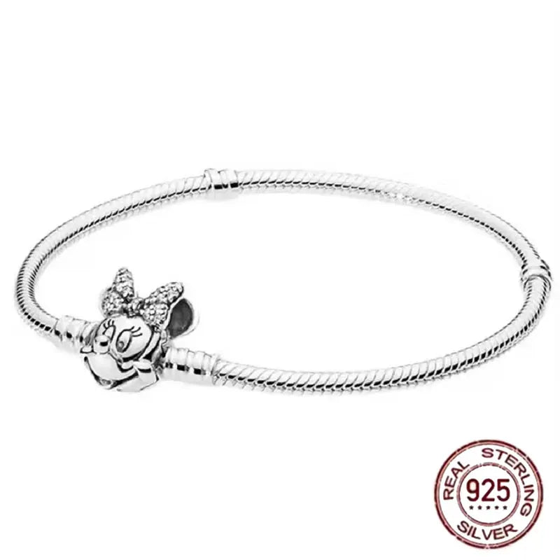 S925 Sterling Silver Crown Mickey Snake Bone Bracelet | Women’s DIY Gift