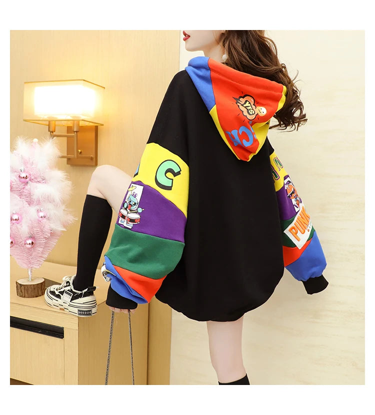 Plus Size Women’s Hoodie – Fleece-Lined Mid-Length Jacket | Autumn Winter Trendy Korean Style Long Sleeve Sweatshirt