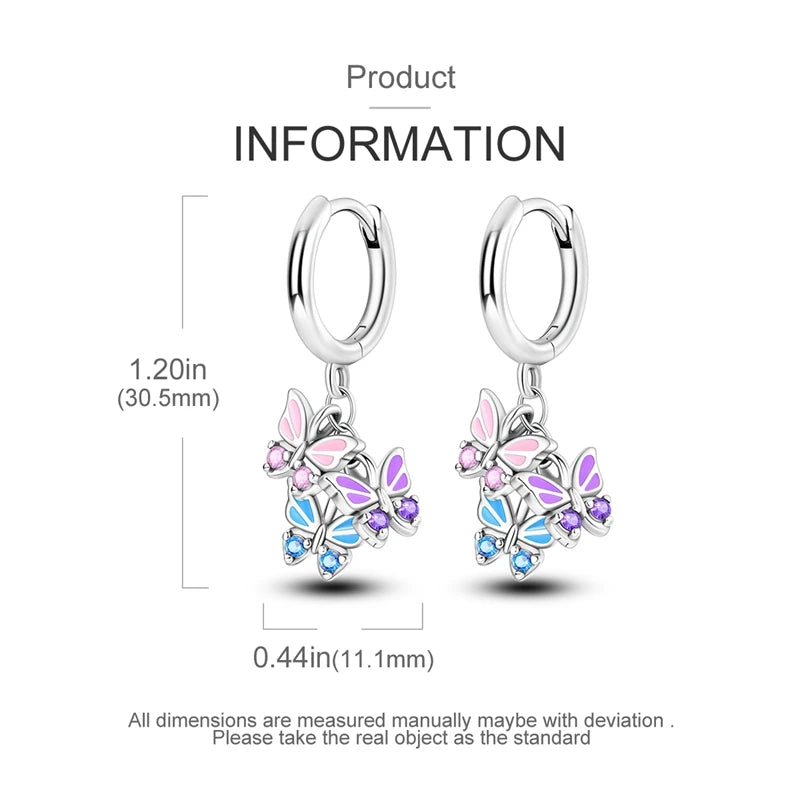 925 Sterling Silver Colorful Butterfly Hoop Earrings | Pave CZ Elegant Gothic Jewelry for Women & Friends