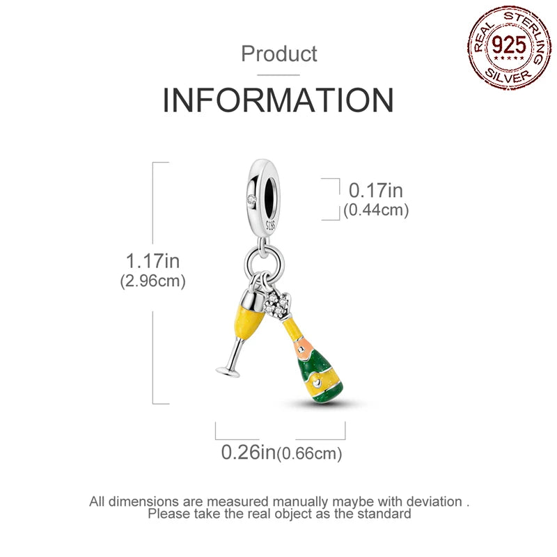 925 Silver 🥂 Champagne Glass Charm | Pandora Fit DIY Jewelry Gift