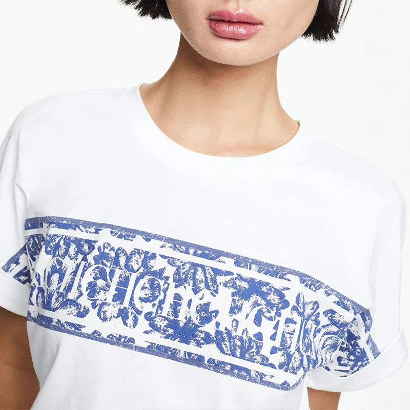 Women’s Luxury Brand Cotton T-Shirt | Summer Short Sleeve O-Neck Tee | Letter Printed Classic Top