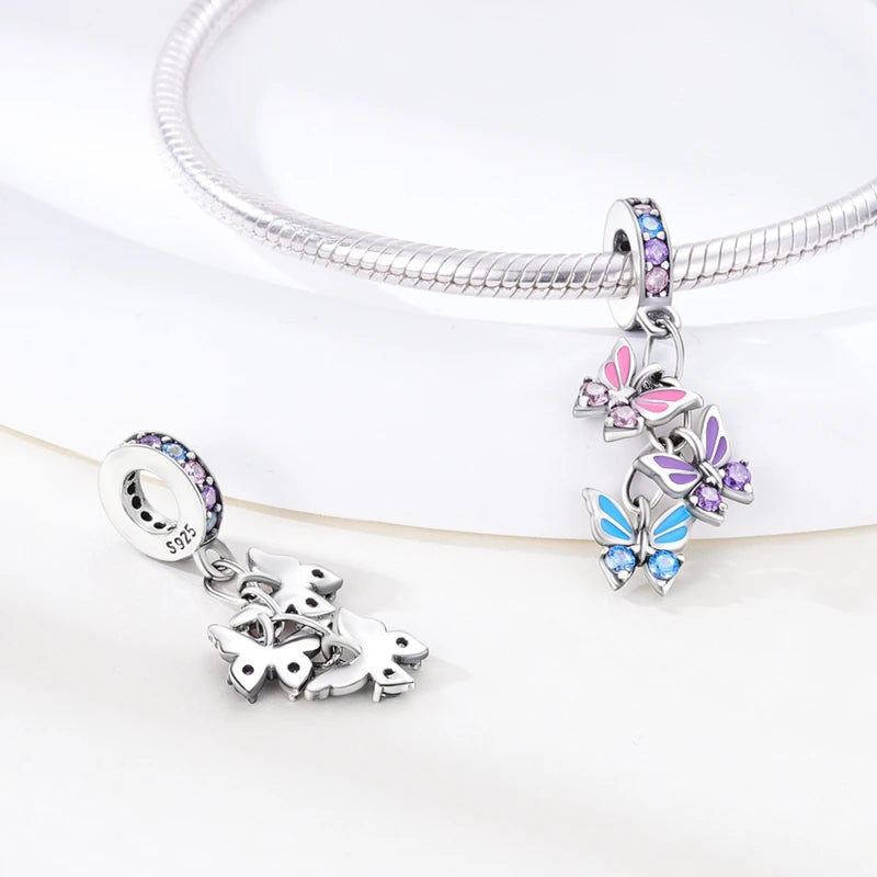 925 Sterling Silver Animal Charms – Dog, Cat, Firefly, Butterfly & Dragonfly Beads Fit Pandora Bracelet DIY Women’s Jewelry