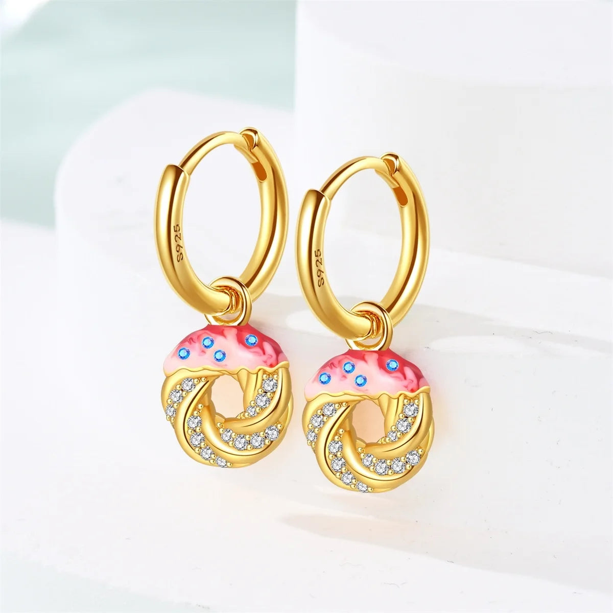 New Original 925 Sterling Silver Sweetheart Bow & Crab Ocean Earrings | Donut Zircon Round Design Women’s Fine Jewelry
