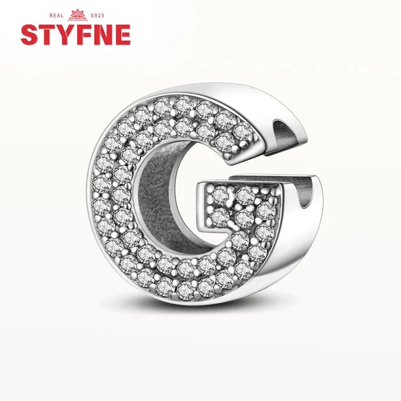 925 Sterling Silver Alphabet Letter Charm Beads with Shiny Zircon – A-Z Initial Beads for Pandora DIY Bracelet & Women’s Jewelry