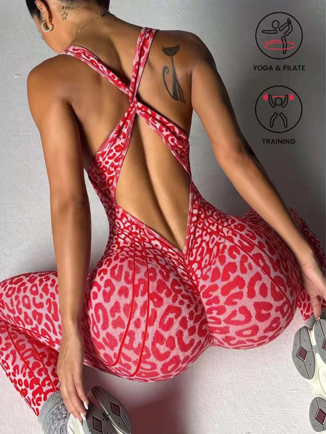 Women’s High Elasticity One-Piece Sports Yoga Suit – Cross Strap Backless Tight Fit 🧘‍♀️✨