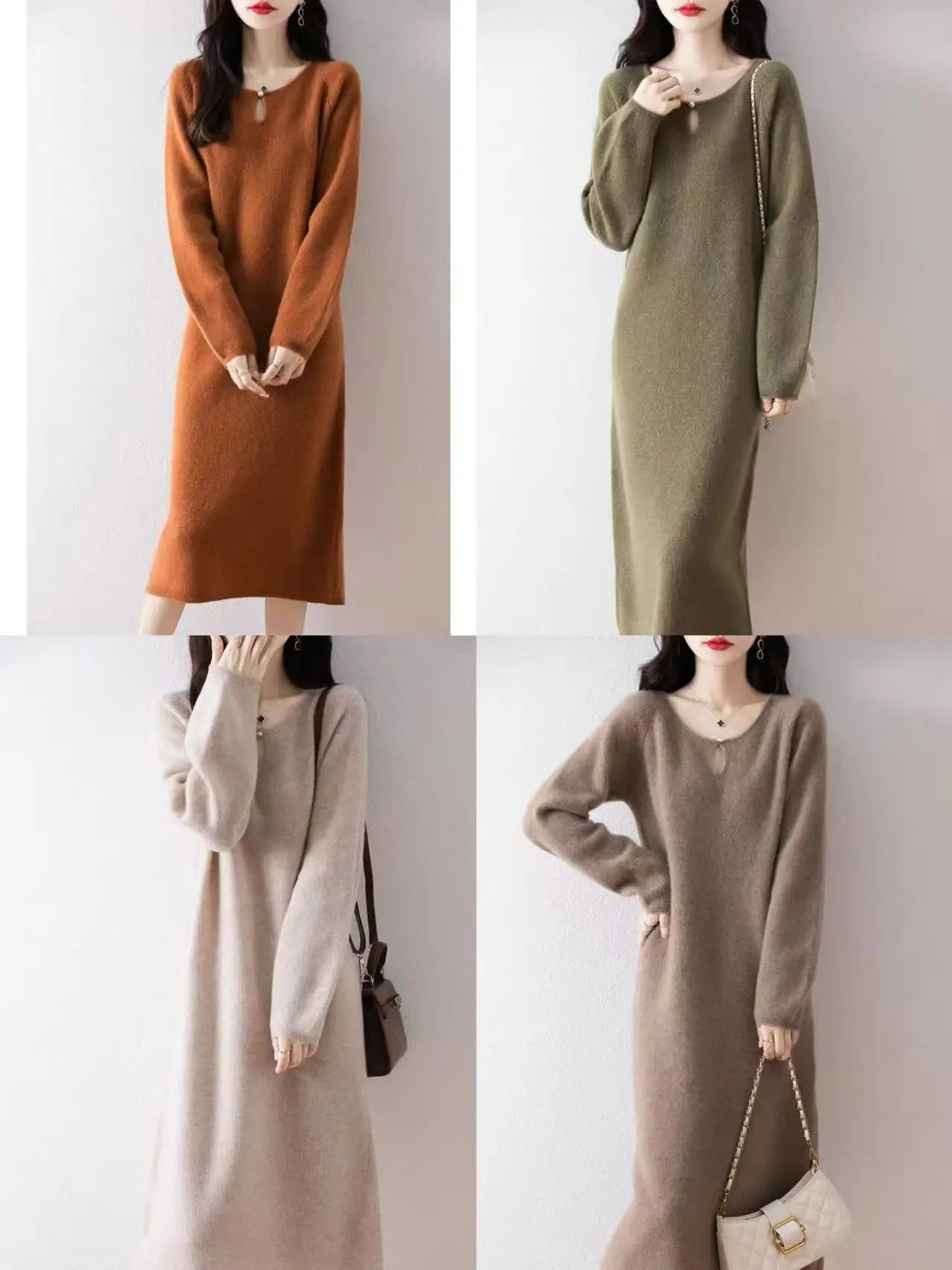 Loose Knitted Sweater Dress for Women – Round Neck Long Sleeve Casual Autumn New Arrival Elegant Fashion Dress