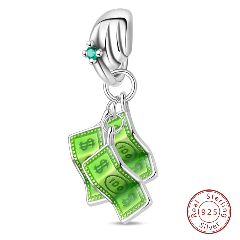 925 Sterling Silver Dollar Money Bag Charms | Wealth Freedom Rich Pendant Beads Fit Original Bracelet DIY Jewelry