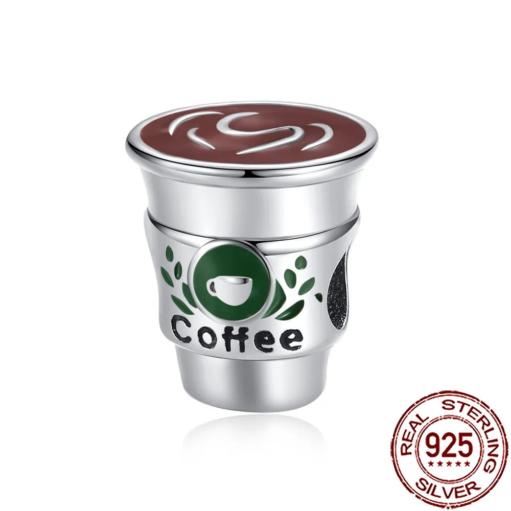 2025 New 925 Sterling Silver Coffee, Cake, Fruit & Burger Charms | Fit Pandora Bracelet & Necklace DIY Jewelry