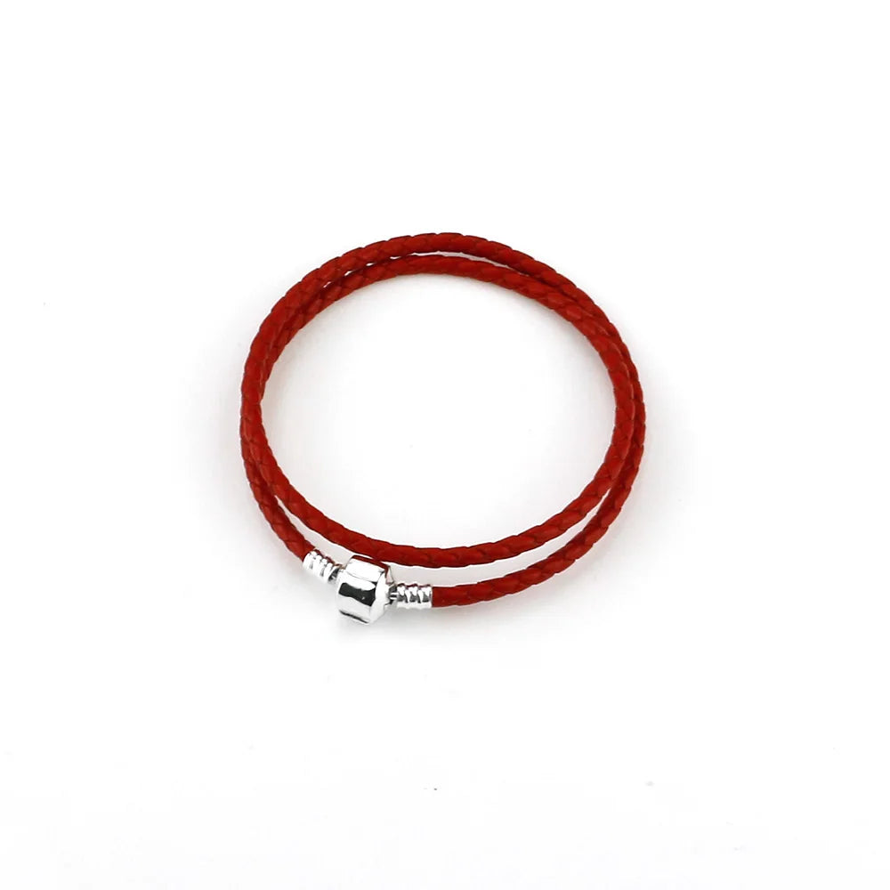 925 Sterling Silver Double Black Leather Bracelet | Classic Fashion Jewelry Gift for Women