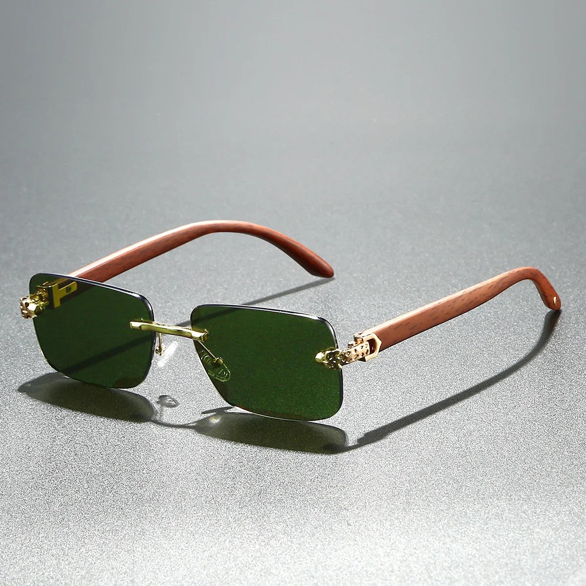 Europe Fashion Rectangular Sunglasses – Men Women Unisex Luxury Rimless Frameless Sun Glasses | Cheetah Style Wooden Texture