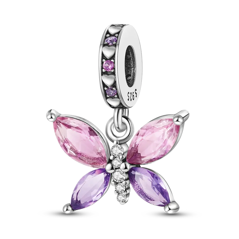 2025 Hot Sale 925 Sterling Silver Pink Butterfly Luminous Firefly Charm | Dangle Bead Fit Bracelet Necklace DIY Jewelry