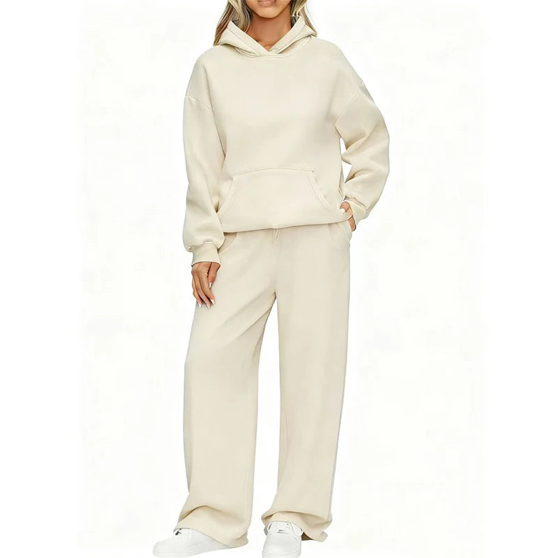 Women’s Autumn Winter Hoodie & Wide Leg Pants Two-Piece Tracksuit – Casual Loose Sportswear ❄️👟