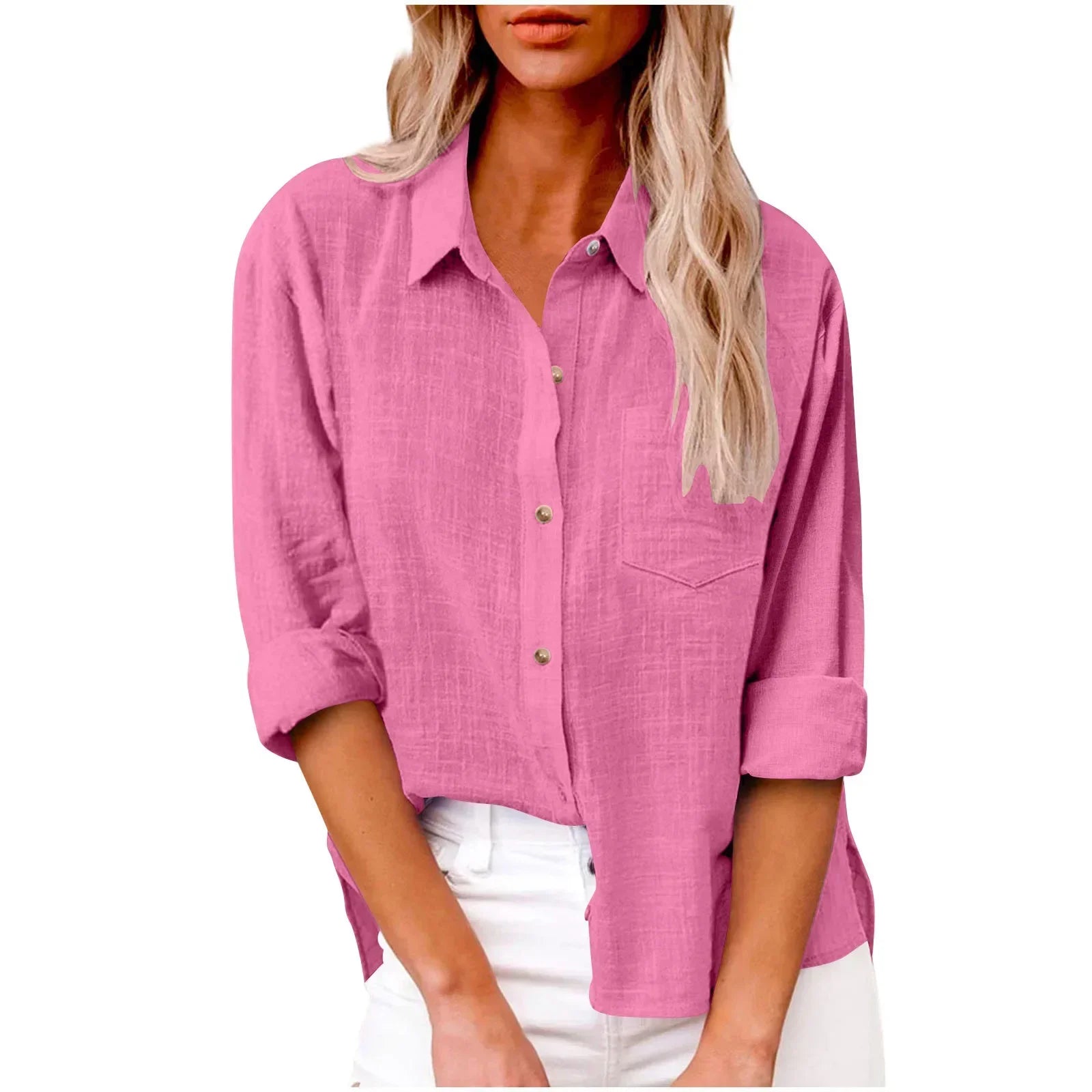 Cotton Linen Long Sleeve Women’s Shirt – Solid Elegant Casual T-Shirt 👚🌿