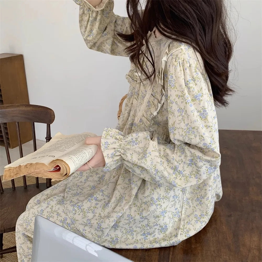 Women’s Plus Size Pajamas – Garden Style Student Homewear Two-Piece Set | Korean Version Bow Detail, Long Sleeve, Can Be Worn Outside