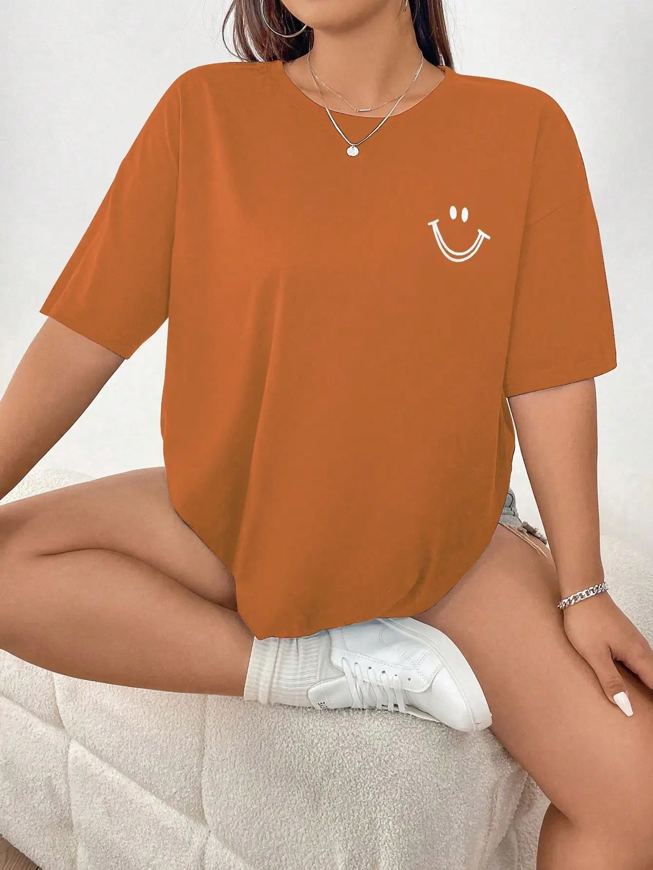 Plus Size Women’s 2025 Cartoon Pattern Drop Shoulder T-Shirt – Polyester Casual & Office Top 🐱✨
