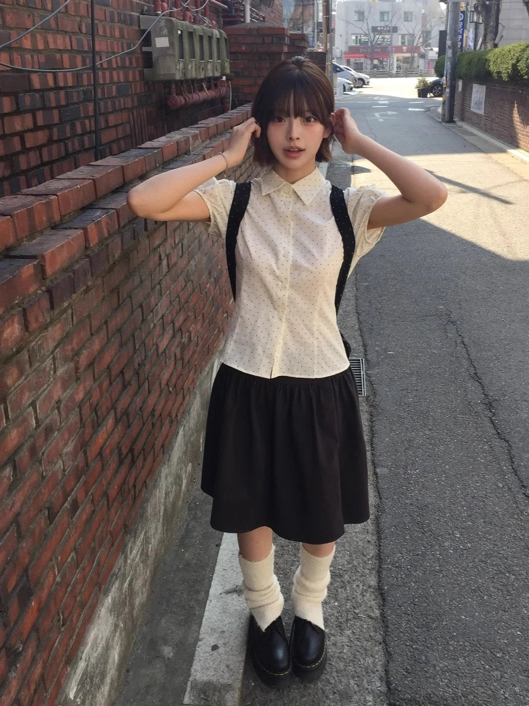 Sweet Korean Style Polka Dot Short Sleeve Blouse | Women’s Slim Fit Summer Top with Bubble Sleeves