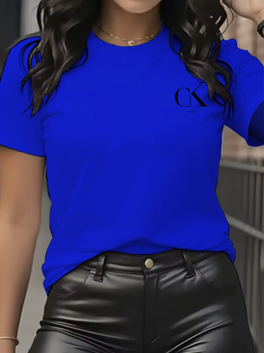 Luxury Brand Cartoon Letter Print T-Shirt | Women's Y2K Summer Trend Top | Fashion Short Sleeve Crew Neck Tee