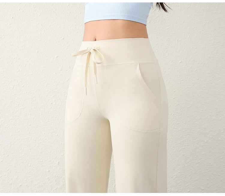 Women’s Loose Straight Sweatpants | Casual Wide Leg Running Pants | Drawstring Yoga Leggings with Side Pockets