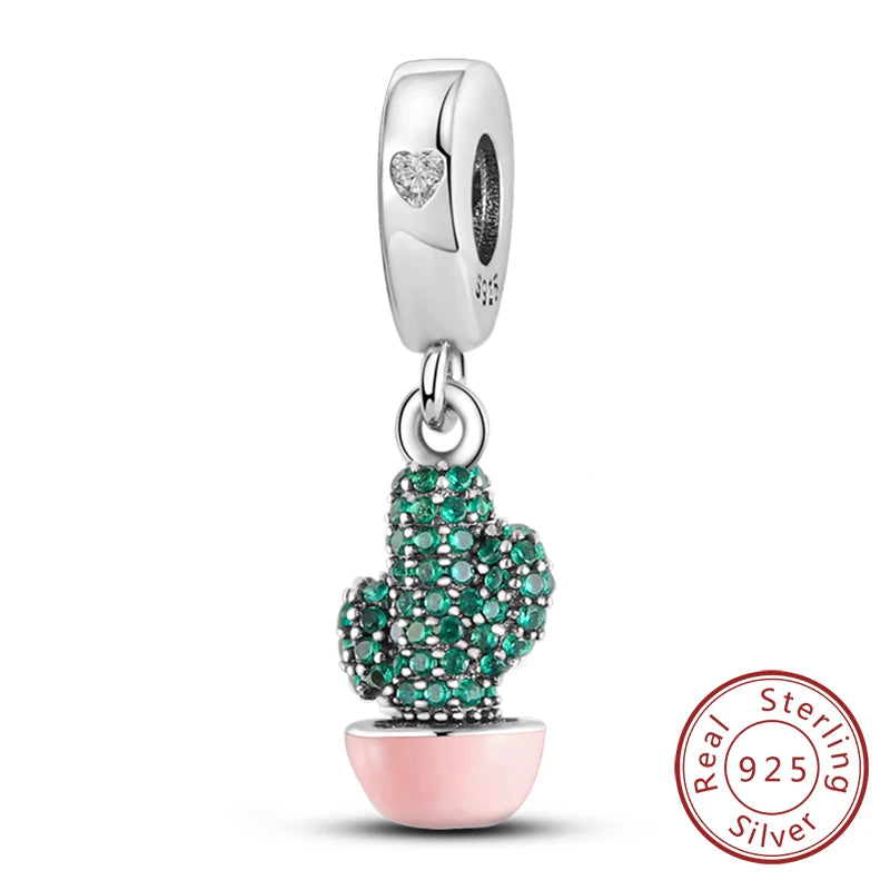 New 925 Sterling Silver Four-Leaf Clover Green Charm Bead | Lucky Pendant for Original Bracelet Jewelry Gift