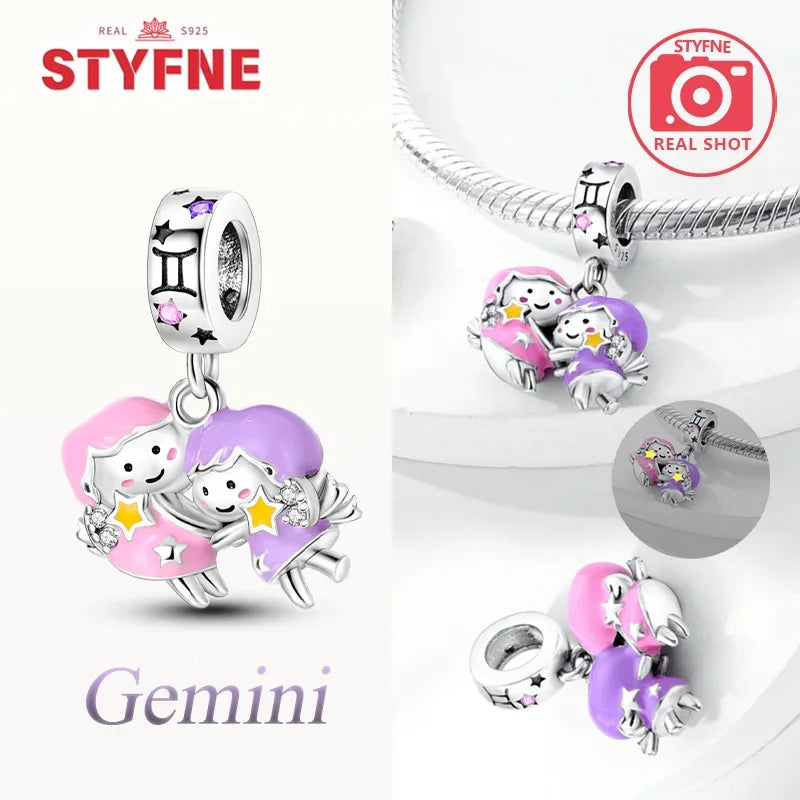 925 Sterling Silver Luminous Constellation Zodiac Charm – Scorpio, Aries, Cancer Pendant Bead Fit Original Pandora Bracelet Women Jewelry