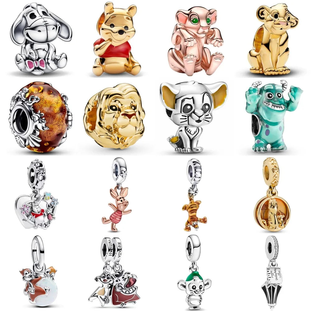 Miniso Disney 925 Silver Tiger & Lion Winnie The Pooh Charm Bead | Fit Original Bracelets & Necklaces DIY Women’s Jewelry