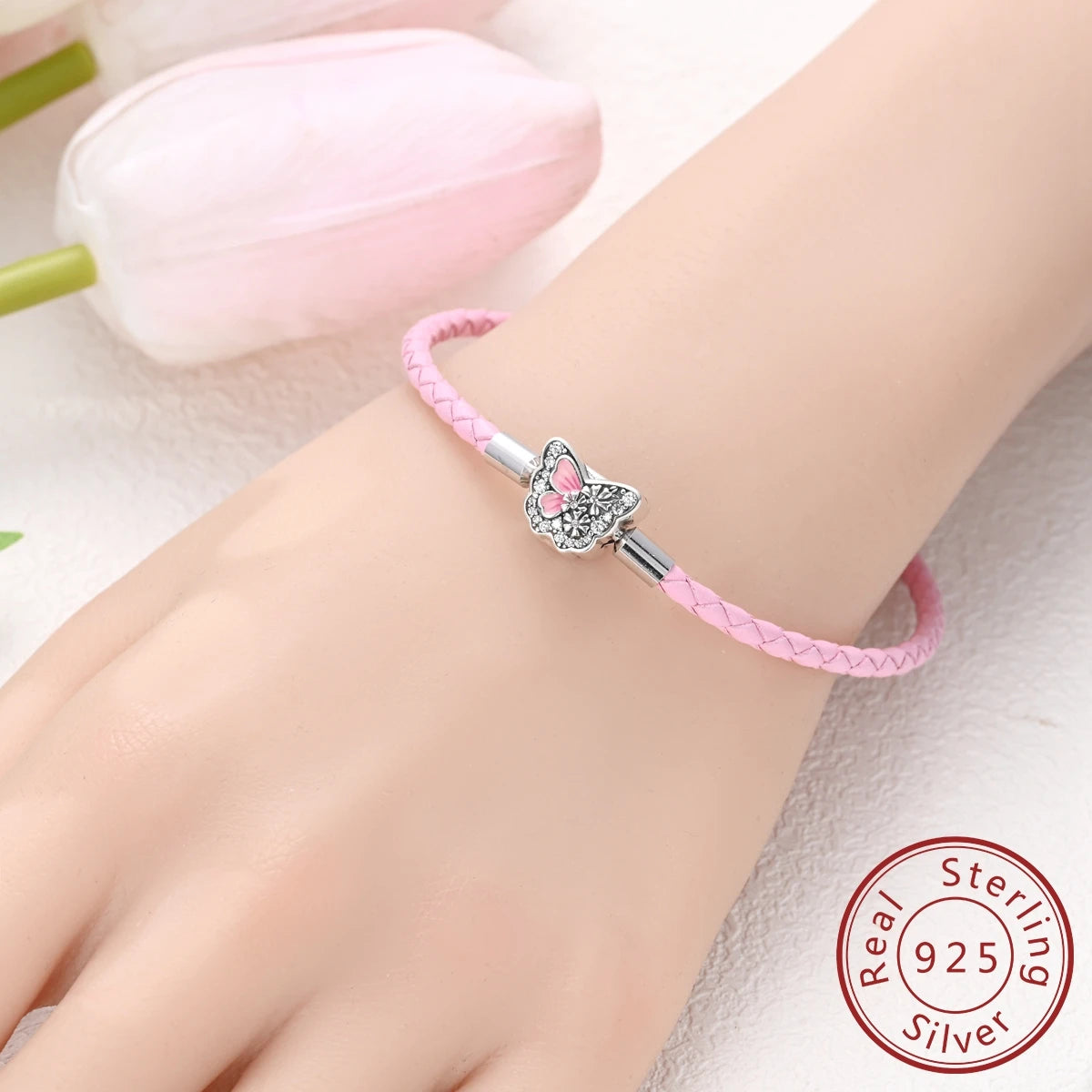 925 Sterling Silver Heart Shell Leather Rope Bracelet | Plait Design Fit Pandora Beads – Women’s Fashion Jewelry Gift