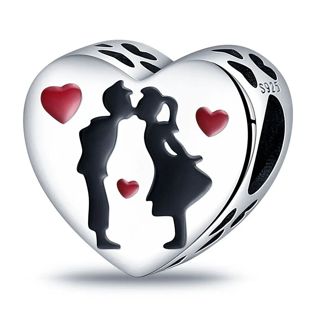 925 Sterling Silver Mother Daughter Love Embrace Pendant Charm | Heart Shaped Bracelet Bead DIY Fine Jewelry Gift
