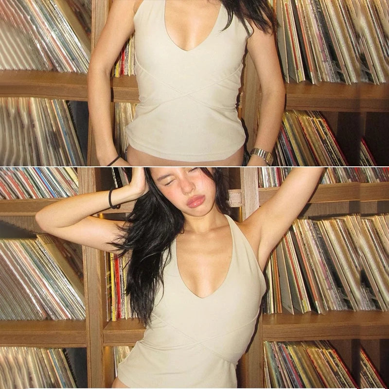 Candyhot Korean Backless Tank Top | Women’s Sexy Sleeveless Halter Camis | Slim Fit Summer Streetwear Vest