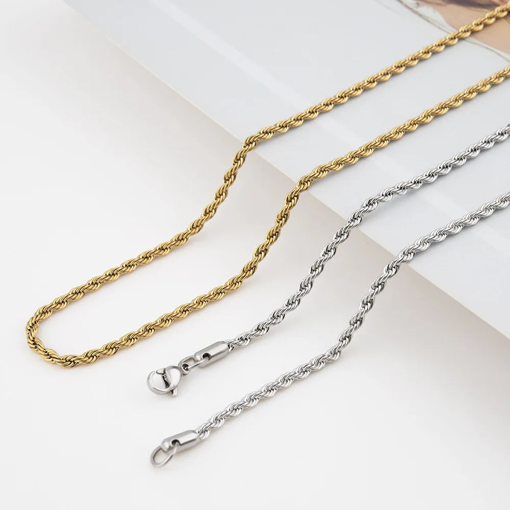 HNSP 316L Stainless Steel Twisted Rope Chain Necklace | Unisex Durable Jewelry Accessory for Men & Women