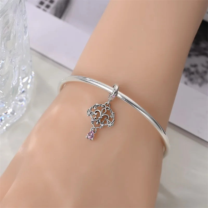 925 Silver Plated Magic Mirror Princess Angel Pink Charm Beads | Fits Original Pan 925 Bracelet | Exquisite DIY Jewelry